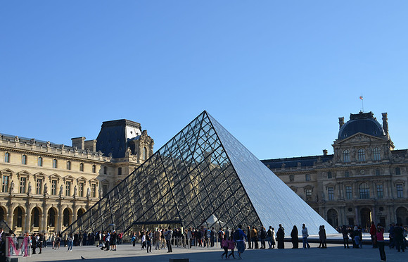 Glass pyramid in front of Musee du Louvre
